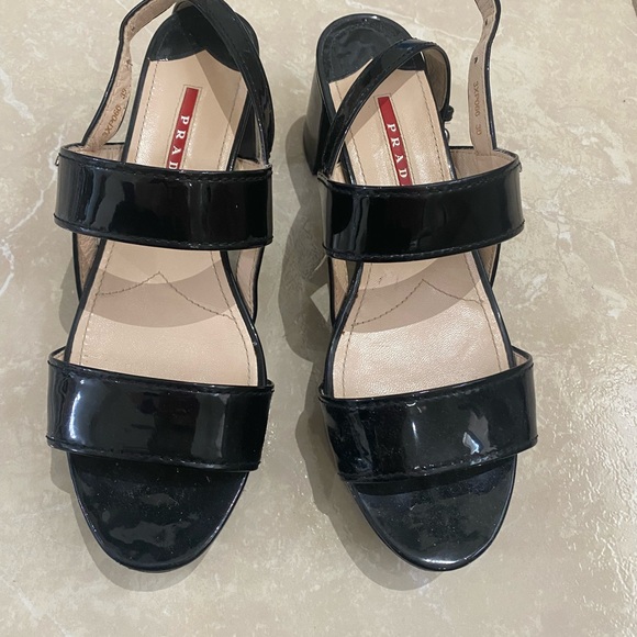 Prada Black Ankle Strap Patent Platform Sandals Size 39 (8.5) - Picture 2 of 12